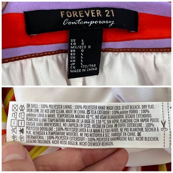 Forever‎ 21 Contemporary Colorful Stripe Pleated Midi A-Line Skirt Sz L - Picture 10 of 15